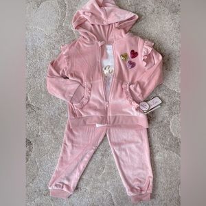 NWT Little Lass 18M Pink 3 piece soft velour set. Very soft material. Adorable